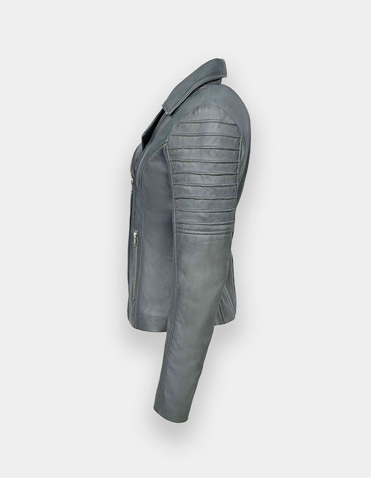 Women's Leather Jacket, New women's Grey leather jacket made of 100% Original lambskin leather